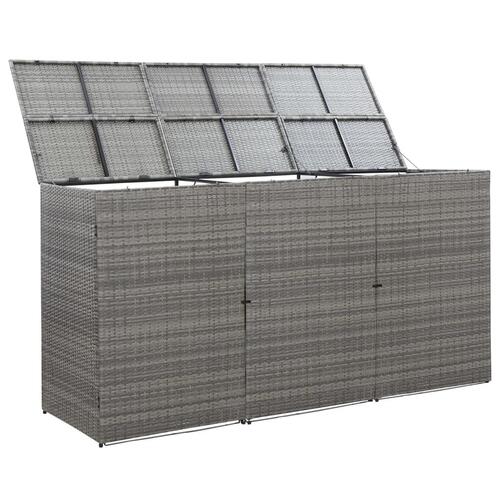 Tredobbelt skraldespandsskjuler 229x78x120 cm polyrattan grå