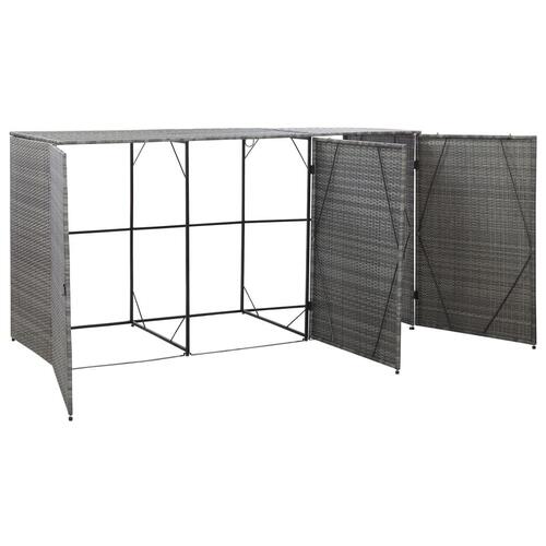 Tredobbelt skraldespandsskjuler 229x78x120 cm polyrattan grå