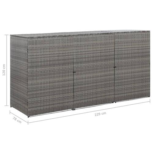 Tredobbelt skraldespandsskjuler 229x78x120 cm polyrattan grå