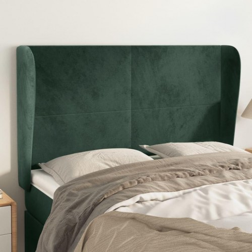 Sengegavl med kanter 147 x 23 x 118/128 cm fløjl mørkegrøn