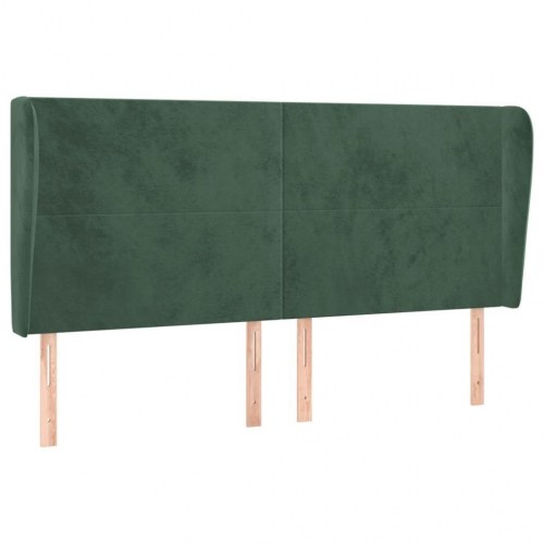 Sengegavl med kanter 203 x 23 x 118/128 cm fløjl - mørkegrøn