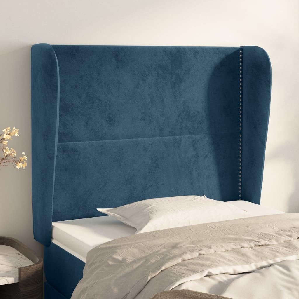 Sengegavl med kanter 83×23×118/128 cm - fløjl, mørkeblå billede