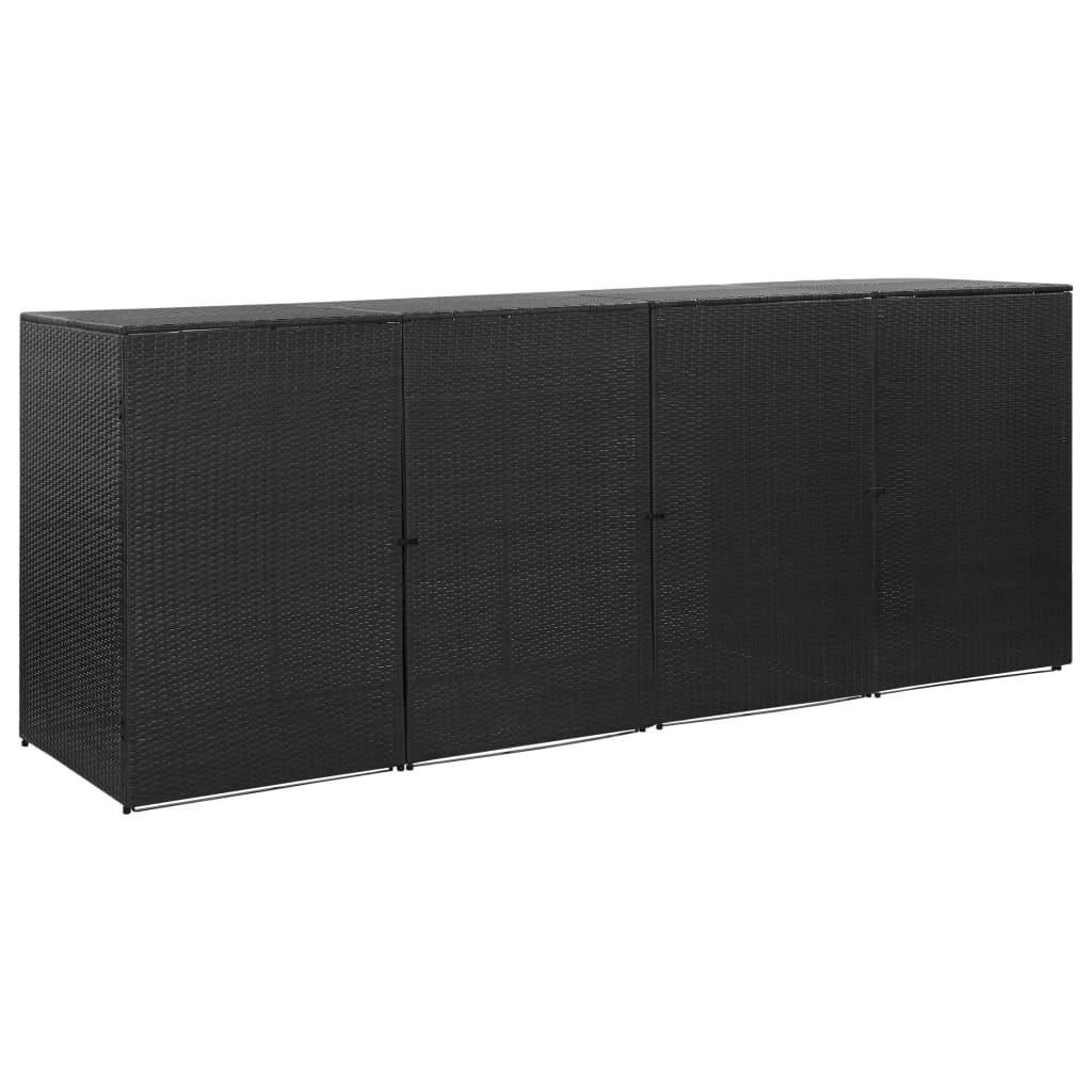 Firdobbelt skraldespandsskjuler 305x78x120 cm polyrattan sort