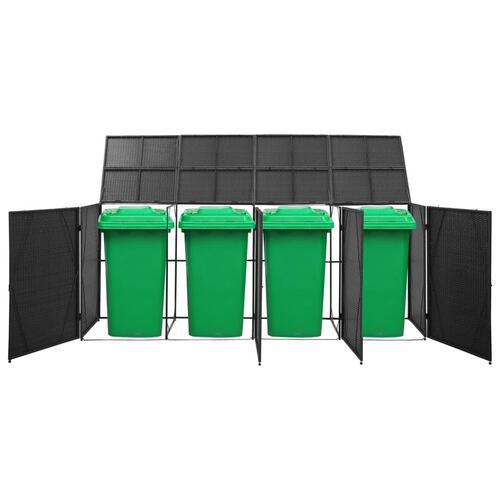 Firdobbelt skraldespandsskjuler 305x78x120 cm polyrattan sort