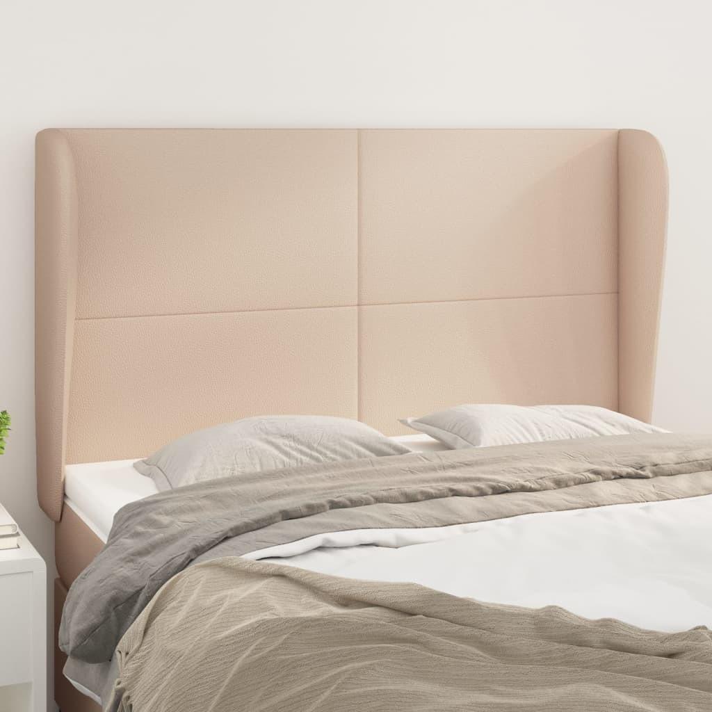 Sengegavl med kanter 147x23x118/128 cm kunstlæder cappuccino billede