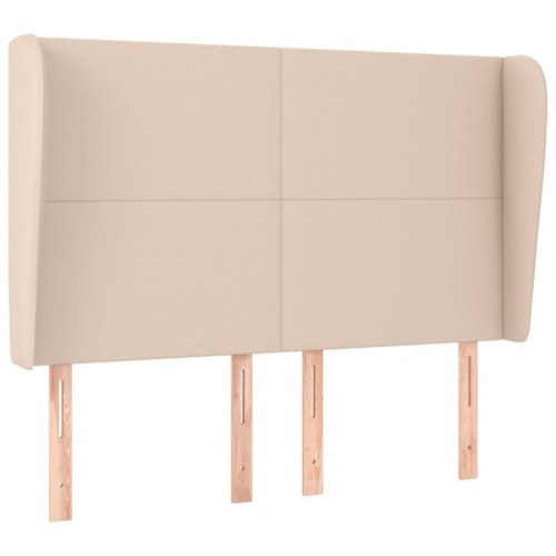 Sengegavl med kanter i kunstlæder 147 x 23 x 118/128 cm - cappuccino