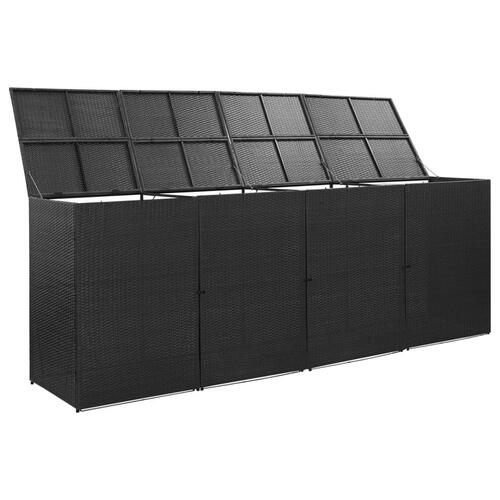 Firdobbelt skraldespandsskjuler 305x78x120 cm polyrattan sort