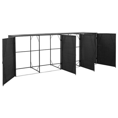 Firdobbelt skraldespandsskjuler 305x78x120 cm polyrattan sort