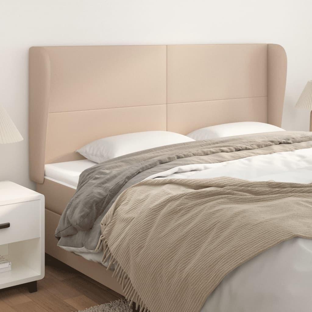 Sengegavl med kanter 203x23x118/128 cm - kunstlæder, cappuccino billede