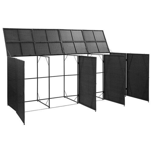 Firdobbelt skraldespandsskjuler 305x78x120 cm polyrattan sort