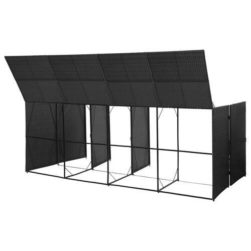 Firdobbelt skraldespandsskjuler 305x78x120 cm polyrattan sort