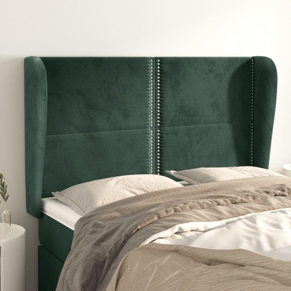 Sengegavl med kanter 147x23x118/128 cm fløjl mørkegrøn