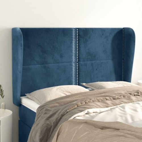 Sengegavl med kanter 147x23x118/128 cm fløjl mørkeblå