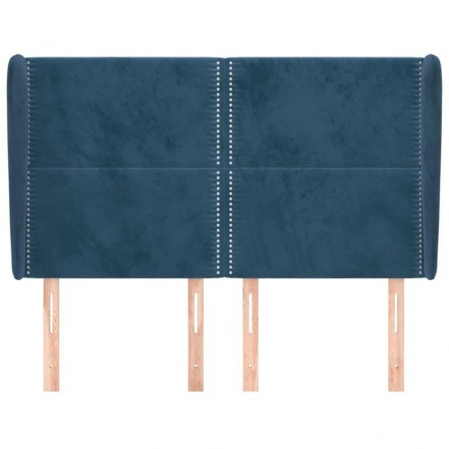 Sengegavl med kanter 147x23x118/128 cm fløjl mørkeblå