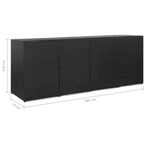 Firdobbelt skraldespandsskjuler 305x78x120 cm polyrattan sort