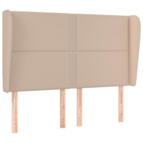 Sengegavl med kanter 147x23x118/128 cm kunstlæder cappuccino