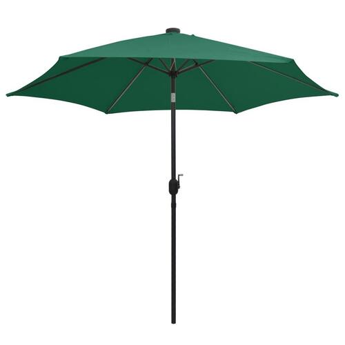Udendørs parasol med LED-lys og aluminiumsstang 300 cm grøn