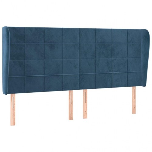 Sengegavl med kanter i fløjl 163 x 23 x 118/128 cm - mørkeblå