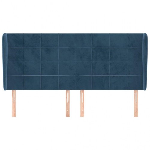Sengegavl med kanter i fløjl 163 x 23 x 118/128 cm - mørkeblå