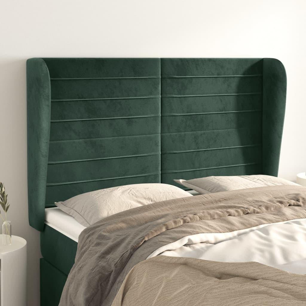 Sengegavl med kanter i fløjl 147 x 23 x 118/128 cm - mørkegrøn
