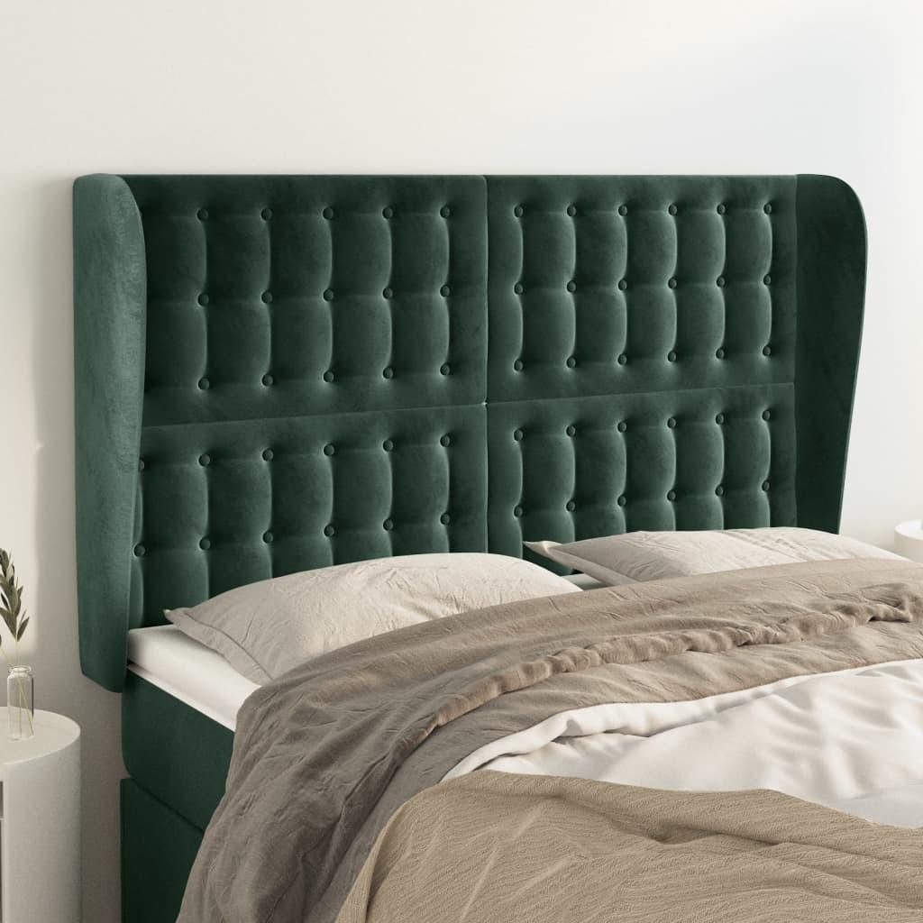 Sengegavl med kanter i fløjl 147 x 23 x 118/128 cm - mørkegrøn
