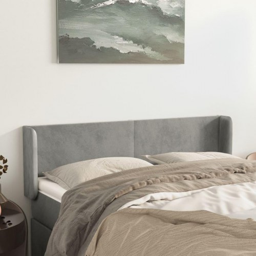 Sengegavl med kanter i fløjl - 147x16x78/88 cm, lysegrå