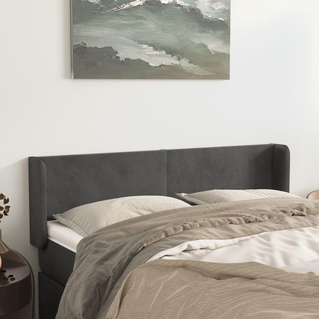 Sengegavl med kanter 147x16x78/88 cm - fløjl, mørkegrå