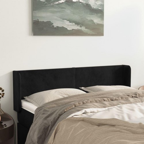 Sengegavl med kanter i fløjl - 147×16×78/88 cm, sort