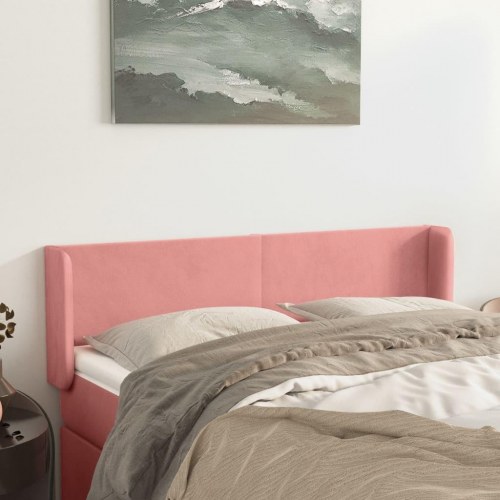 Sengegavl med kanter i fløjl - 147x16x78/88 cm, lyserød