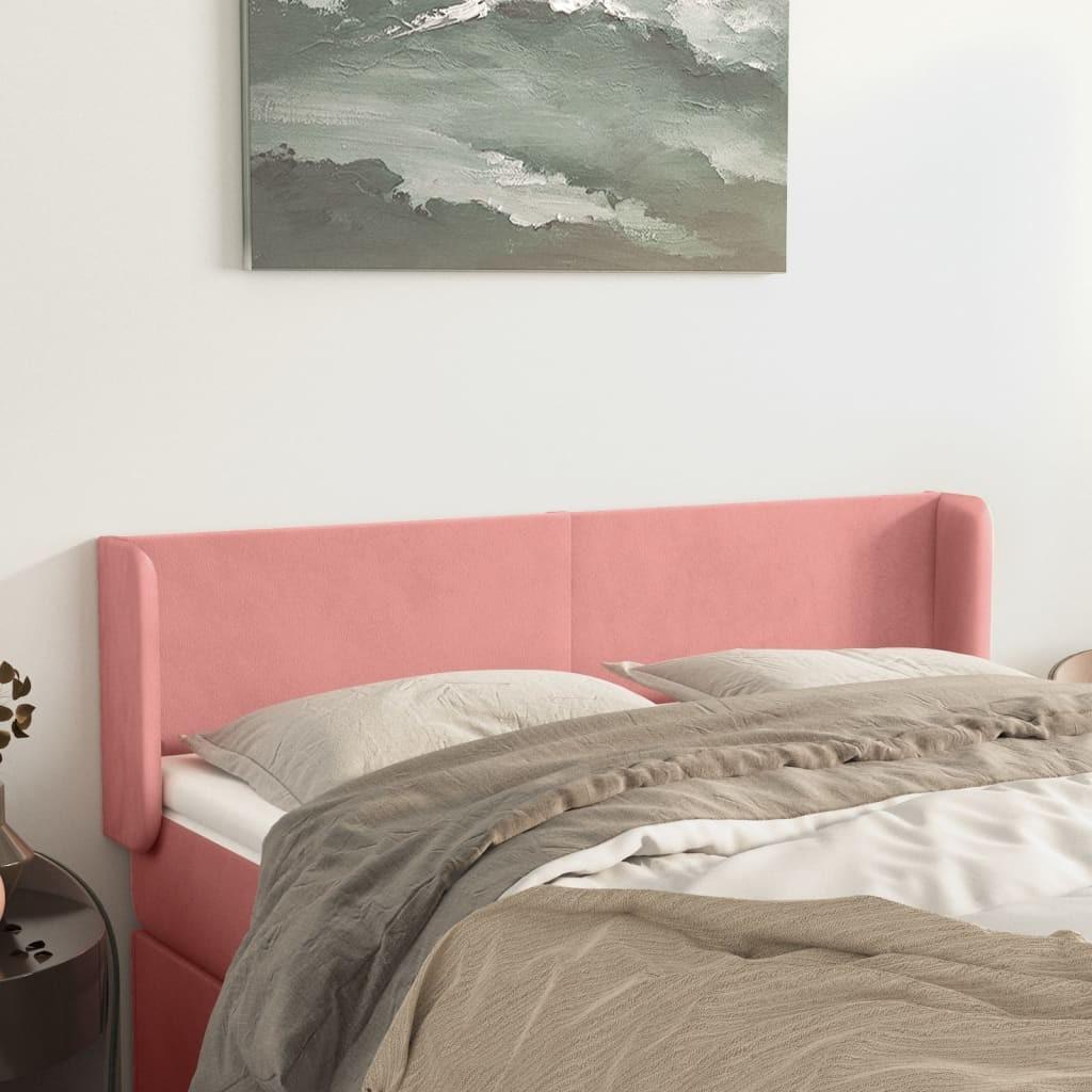 Sengegavl med kanter i fløjl - 147x16x78/88 cm, lyserød