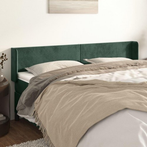 Sengegavl med kanter 163x16x78/88 cm - fløjl, mørkegrøn