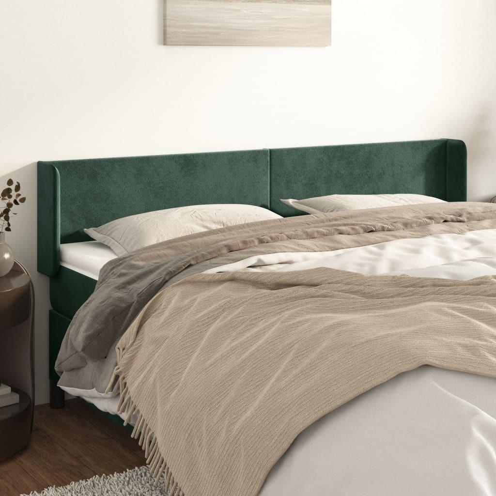 Sengegavl med kanter 163x16x78/88 cm - fløjl, mørkegrøn