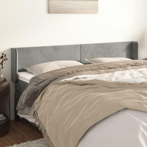 Sengegavl med kanter 183×16×78/88 cm i fløjl - lysegrå