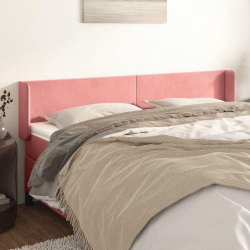 Sengegavl med kanter 183×16×78/88 cm i fløjl - lyserød