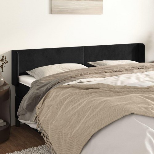 Sengegavl med kanter 203×16×78/88 cm - fløjl, sort
