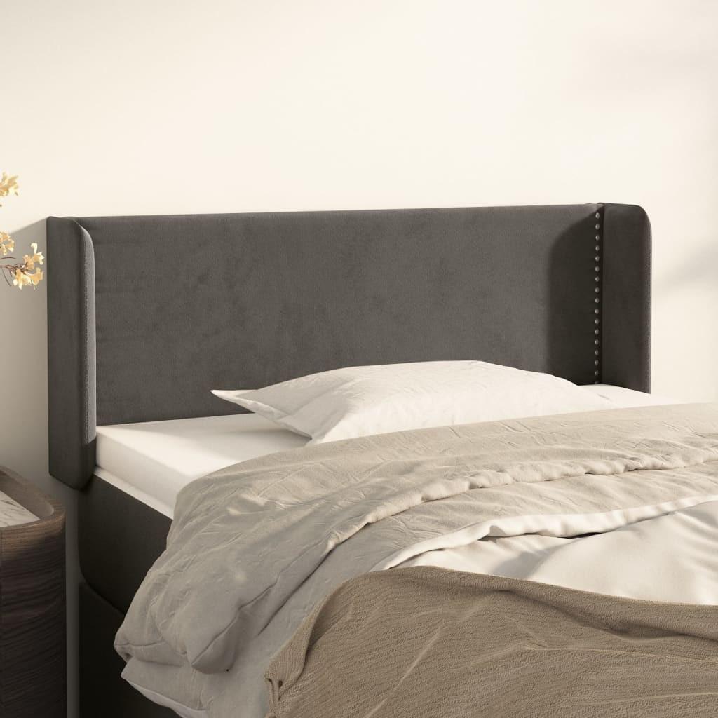 Sengegavl med kanter 93x16x78/88 cm - fløjl, mørkegrå billede