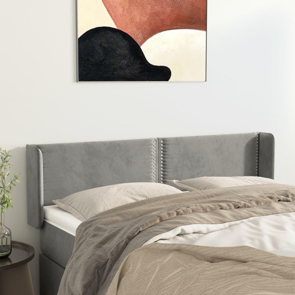 Sengegavl med kanter 147x16x78/88 cm fløjl lysegrå billede