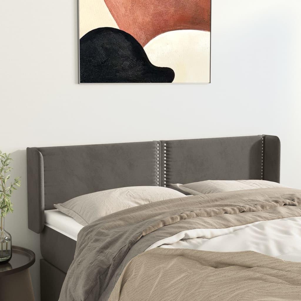 Sengegavl med kanter 147x16x78/88 cm - fløjl, mørkegrå
