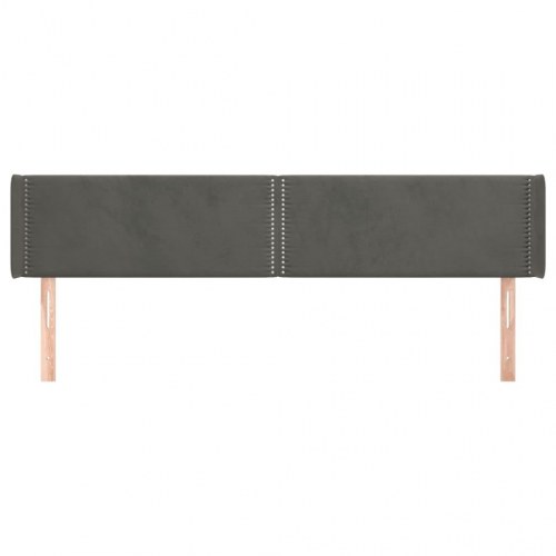 Sengegavl med kanter i fløjl 163 x 16 x 78/88 cm - mørkegrå