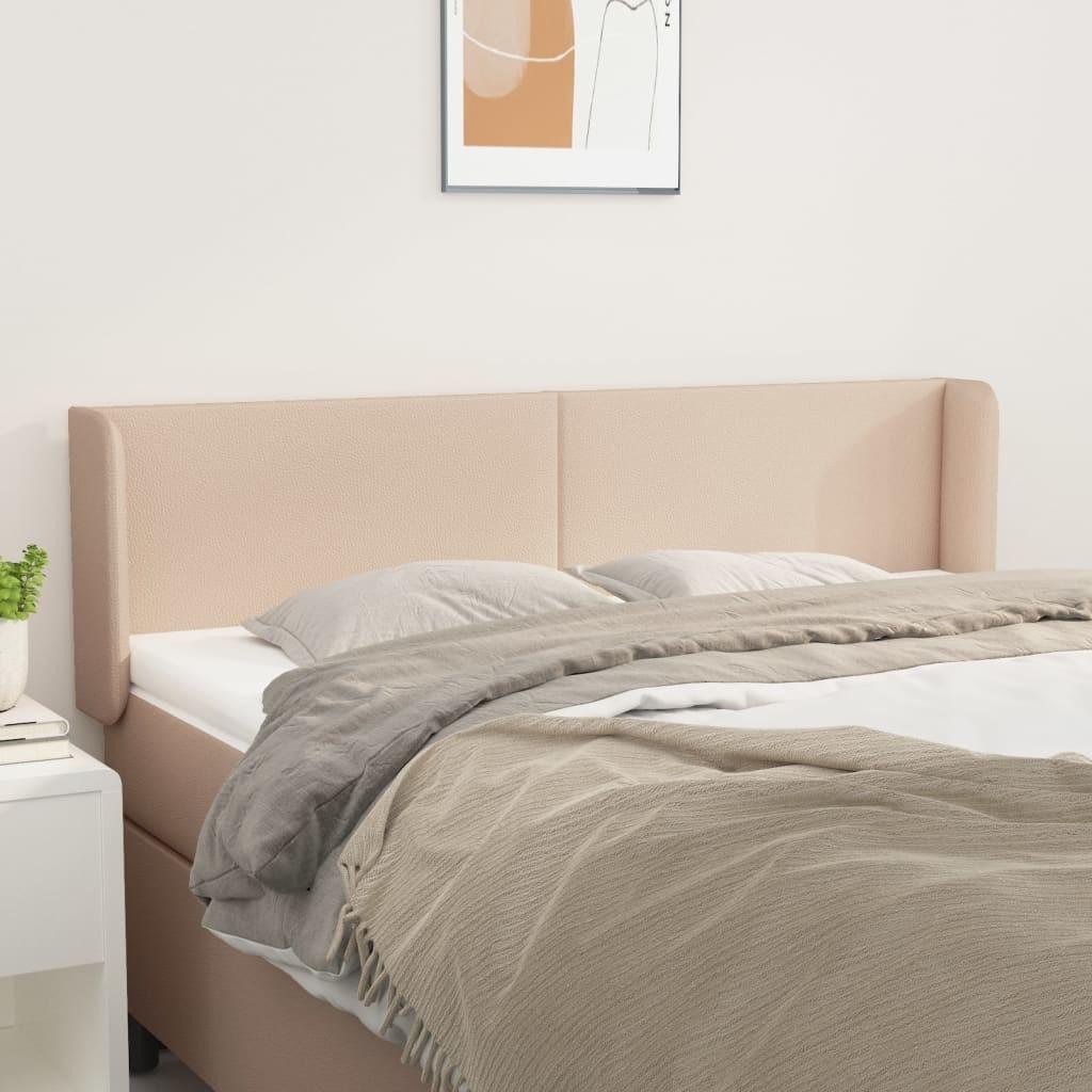 Sengegavl med kanter 147x16x78/88 cm i kunstlæder - cappuccino