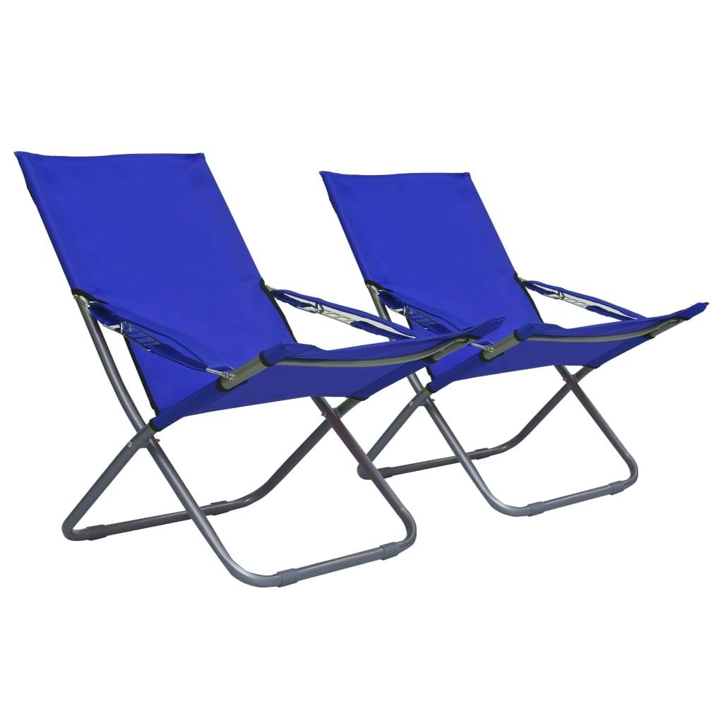 Foldbare strandstole 2 stk. stof blå