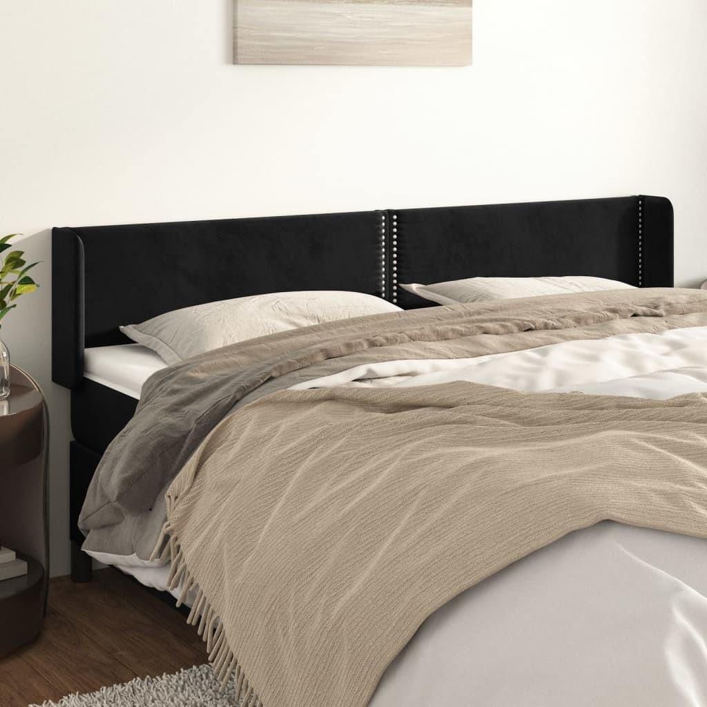 Sengegavl med kanter i fløjl - 183×16×78/88 cm, sort billede
