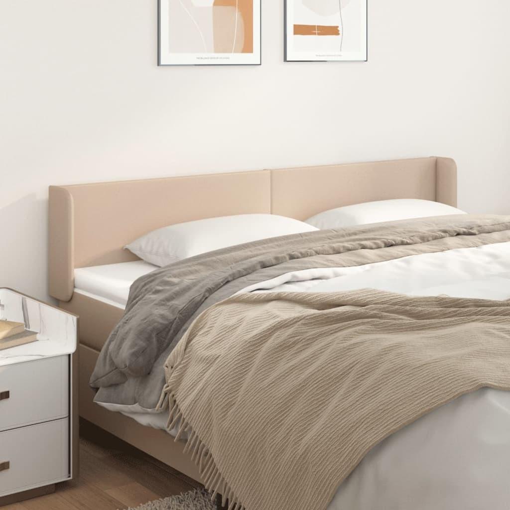 Sengegavl med kanter 203x16x78/88 cm kunstlæder cappuccino billede
