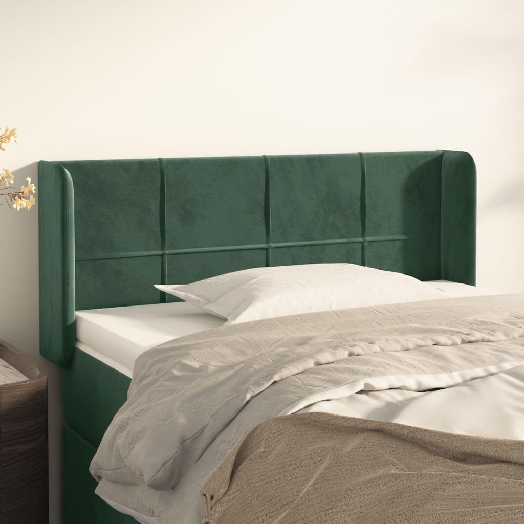 Sengegavl med kanter 93x16x78/88 cm fløjl mørkegrøn billede