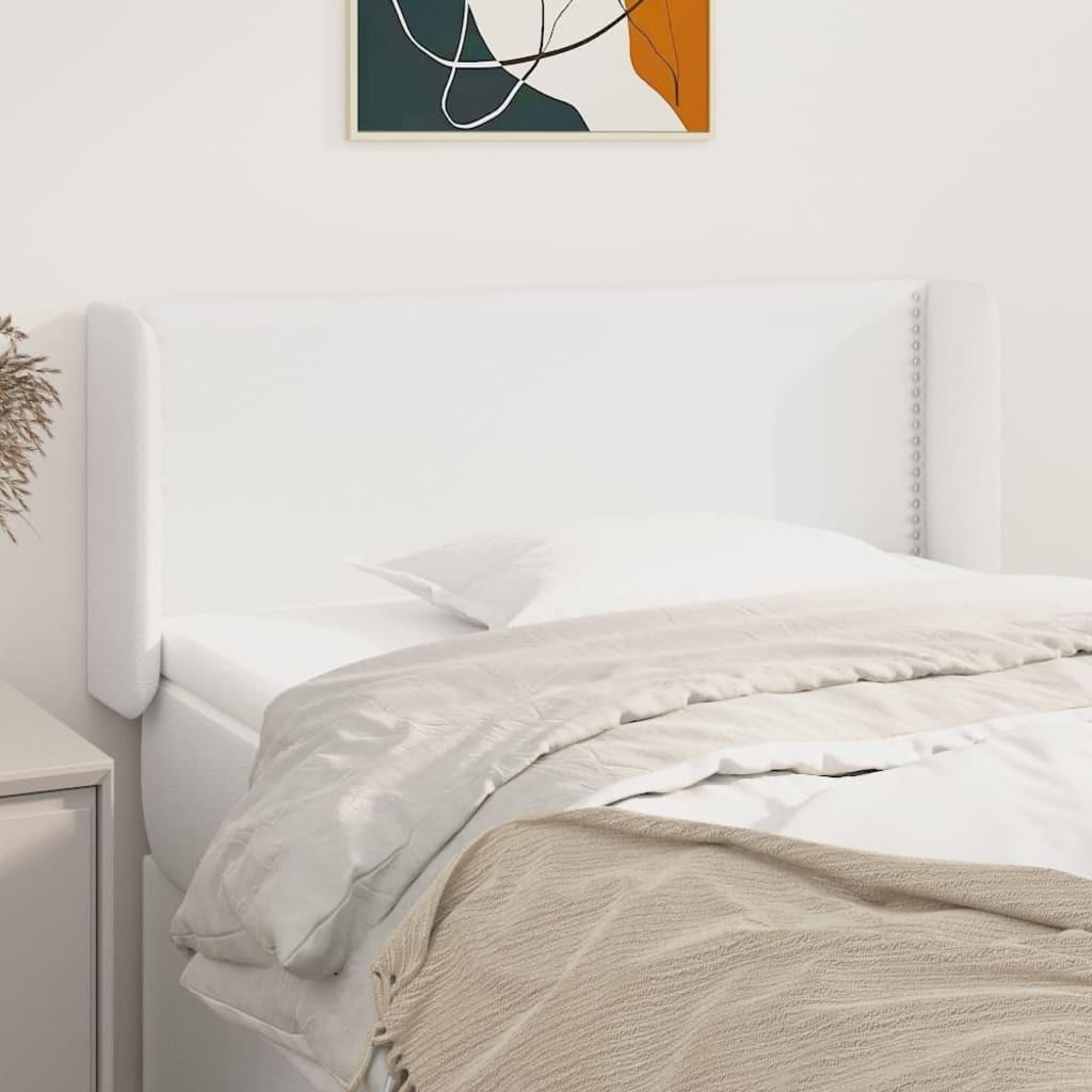 Sengegavl med kanter - kunstlæder, hvid, 103x16x78/88 cm billede