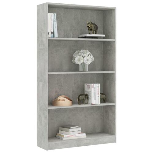 Bogreol med 4 hylder 80x24x142 cm konstrueret træ betongrå