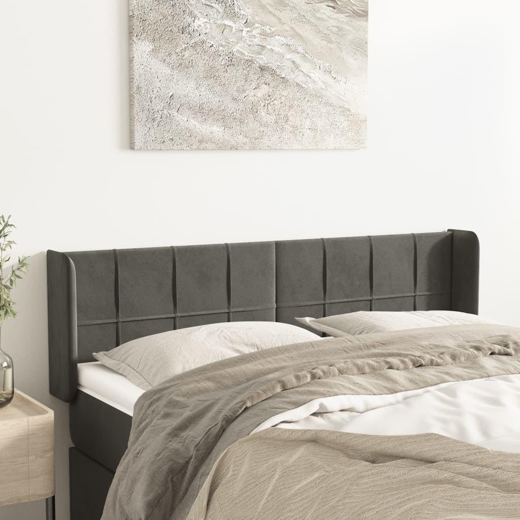 Sengegavl med kanter i fløjl - 147x16x78/88 cm, mørkegrå