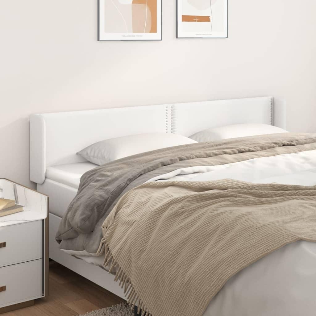 Sengegavl med kanter 203x16x78/88 cm kunstlæder hvid billede