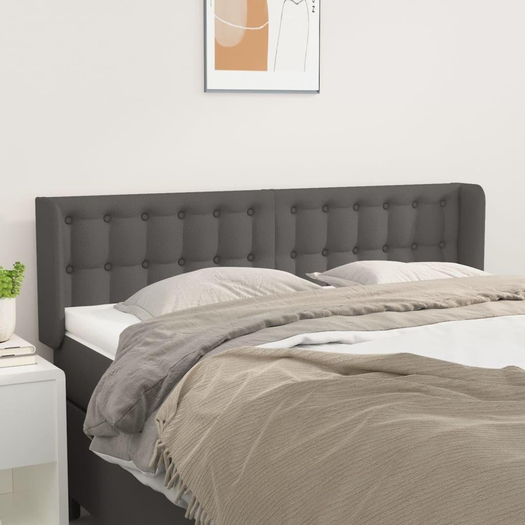Sengegavl med kanter 147×16×78/88 cm - kunstlæder, grå