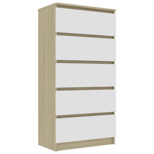 Kommode 60x35x121 cm konstrueret træ hvid og sonoma-eg